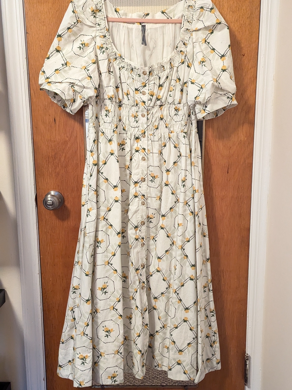 Anthropologie Peregrine Midi Dress Yellow Puff Sleeves Size Large